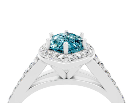 White gold Marquise Cut Blue Topaz Split Shank Halo Ring with Four-Prong Setting_16