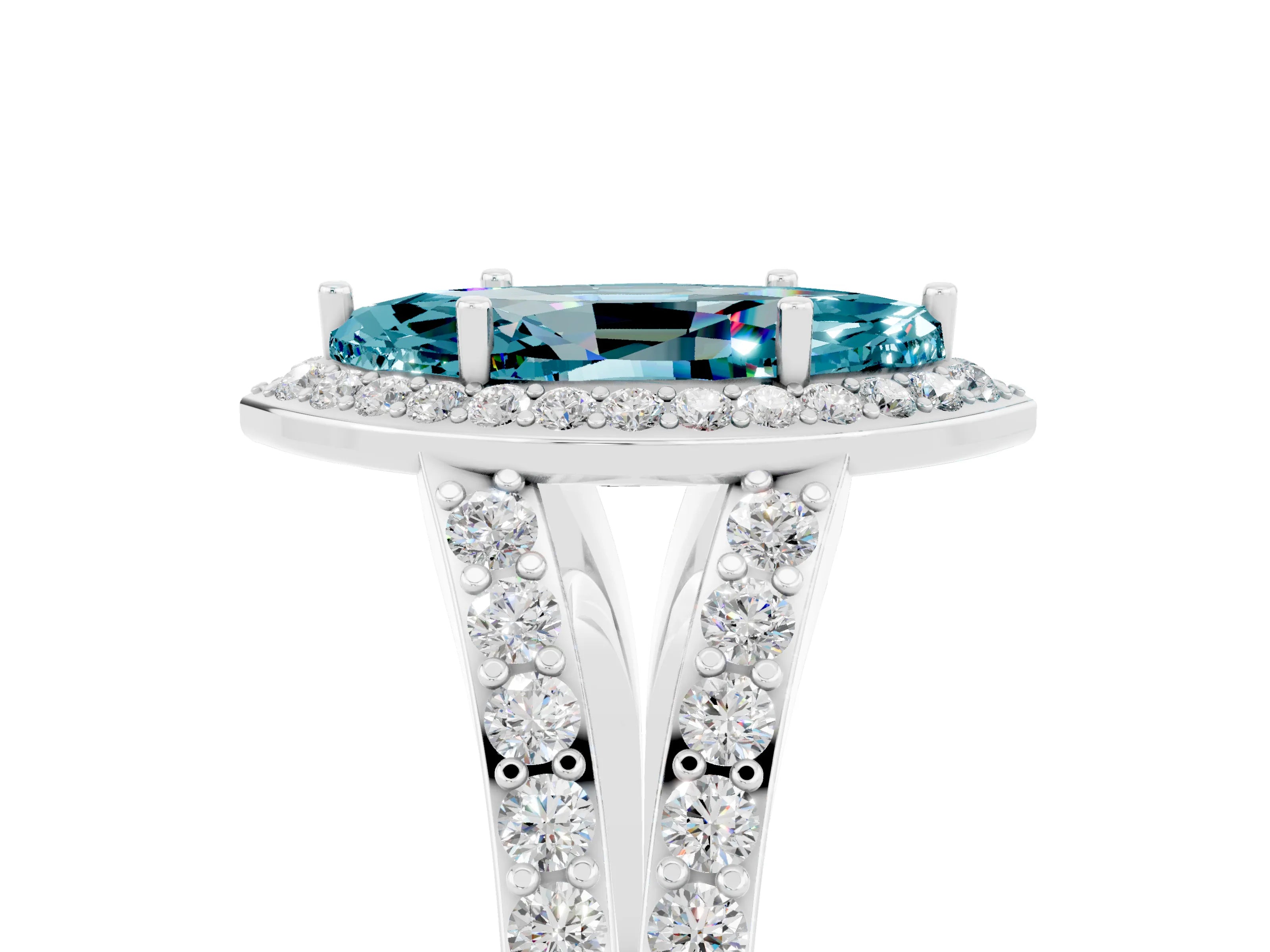 White gold Marquise Cut Blue Topaz Split Shank Halo Ring with Four-Prong Setting_17