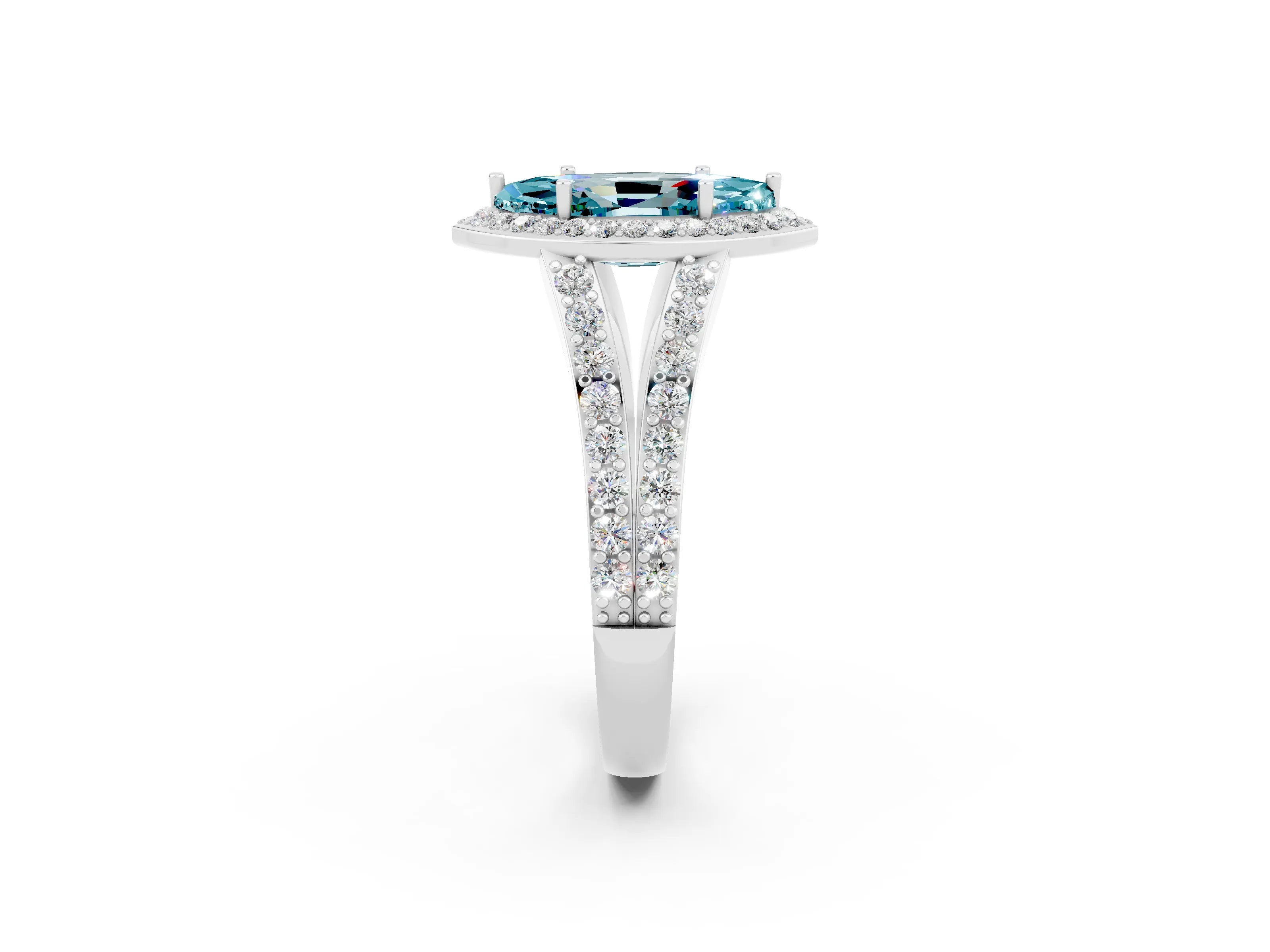 White gold Marquise Cut Blue Topaz Split Shank Halo Ring with Four-Prong Setting_26