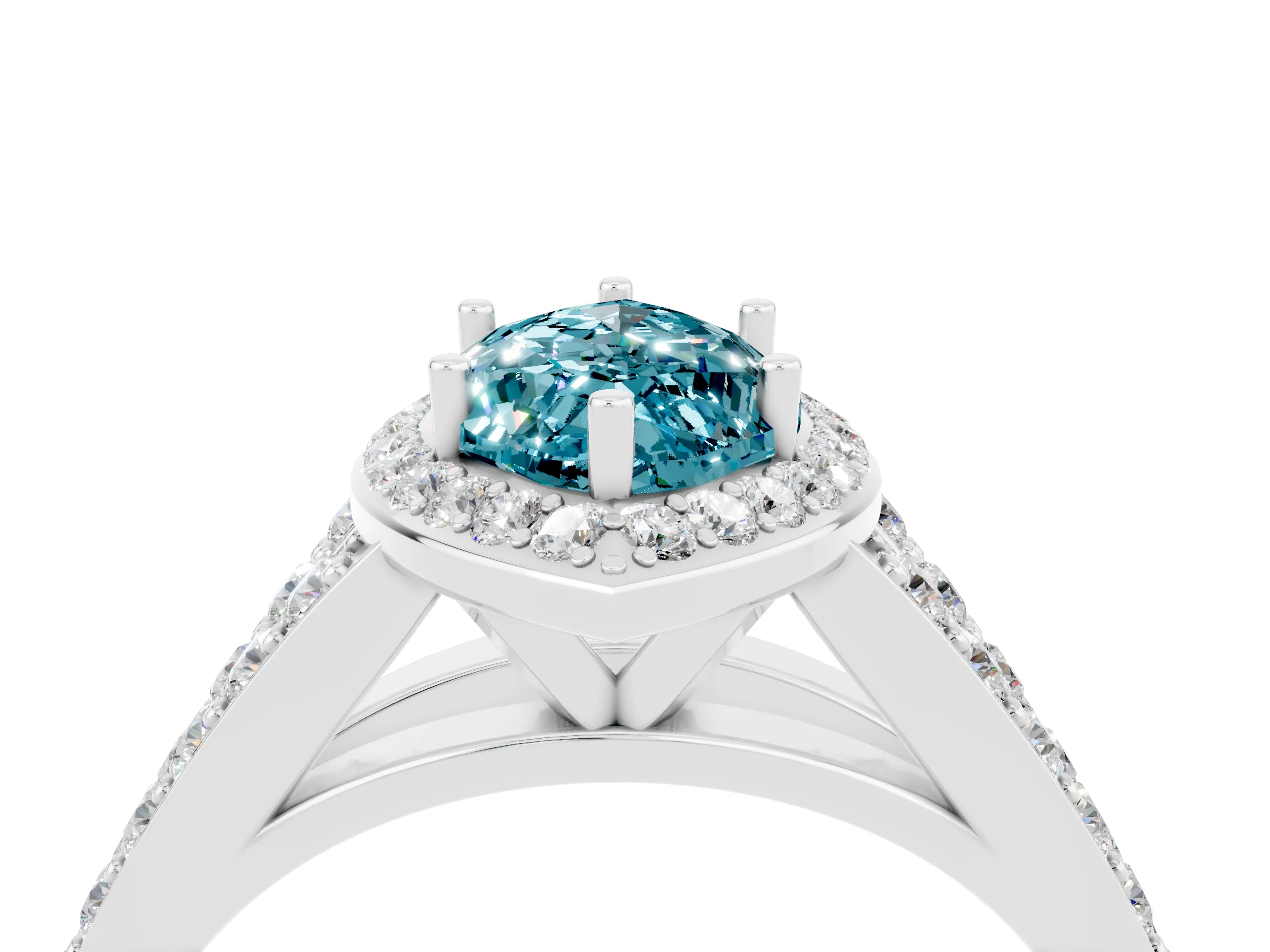 White gold Marquise Cut Blue Topaz Split Shank Halo Ring with Four-Prong Setting_28