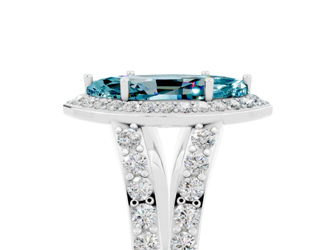 White gold Marquise Cut Blue Topaz Split Shank Halo Ring with Four-Prong Setting_29