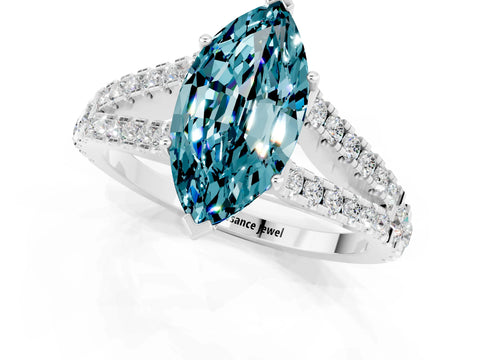 White gold Marquise Cut Blue Topaz Split Shank Pavé Engagement Ring with Four-Prong Setting_13