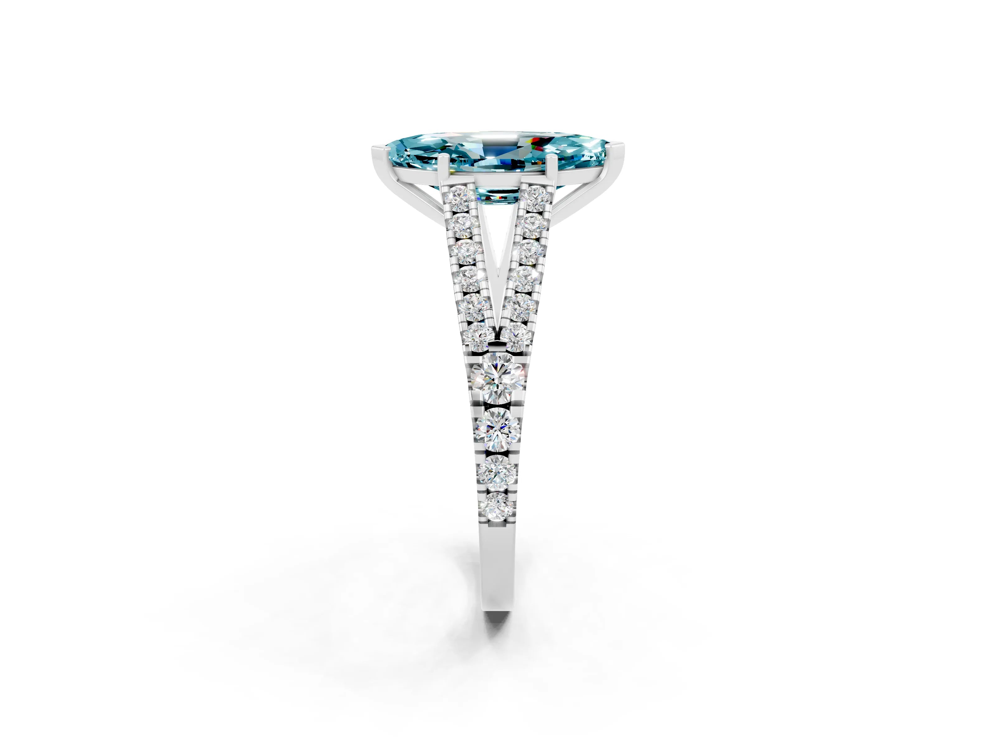 White gold Marquise Cut Blue Topaz Split Shank Pavé Engagement Ring with Four-Prong Setting_14