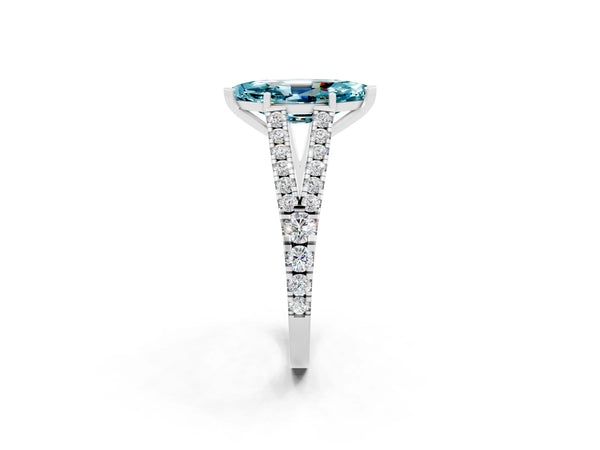 White gold Marquise Cut Blue Topaz Split Shank Pavé Engagement Ring with Four-Prong Setting