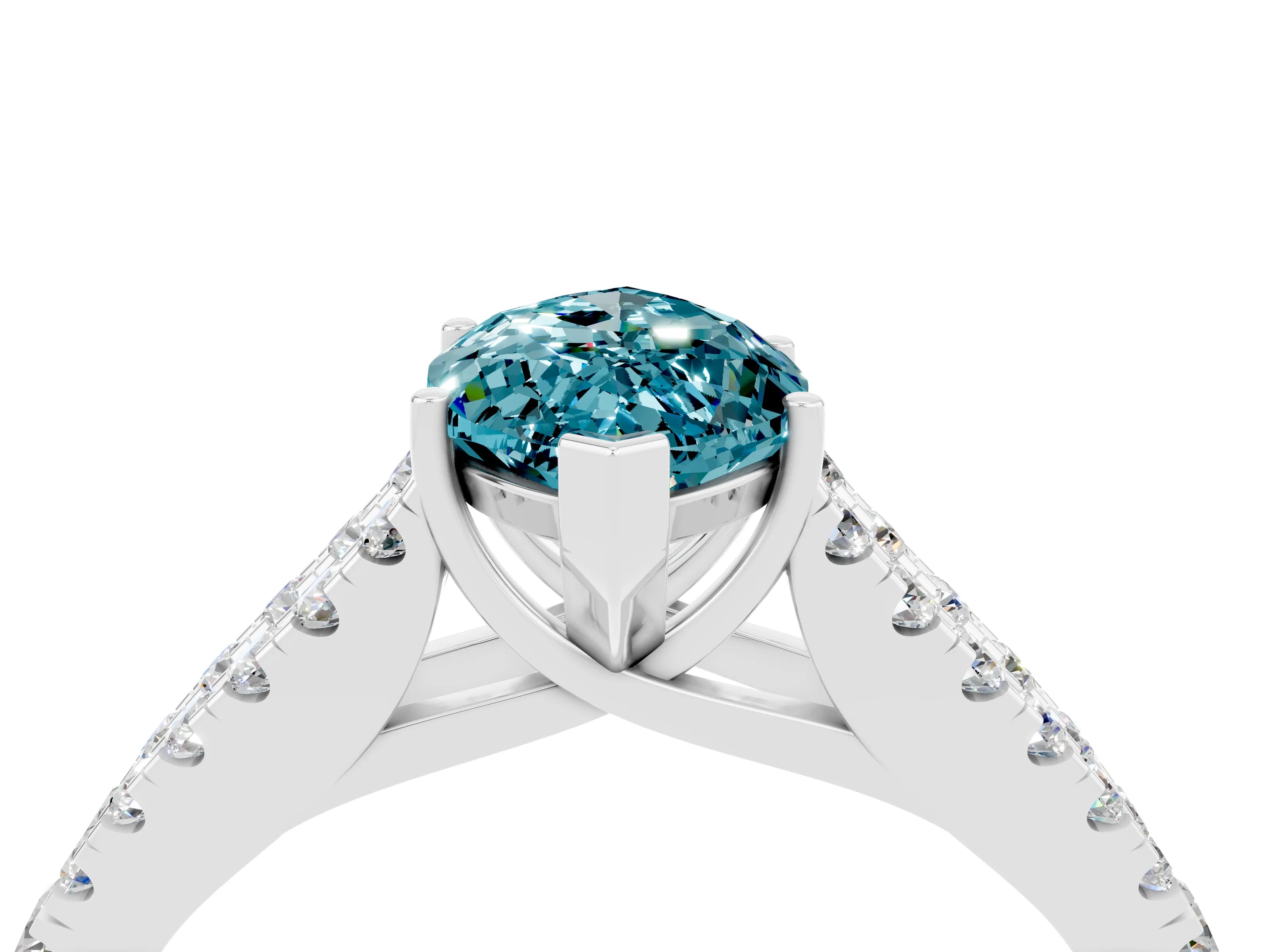 White gold Marquise Cut Blue Topaz Split Shank Pavé Engagement Ring with Four-Prong Setting_16