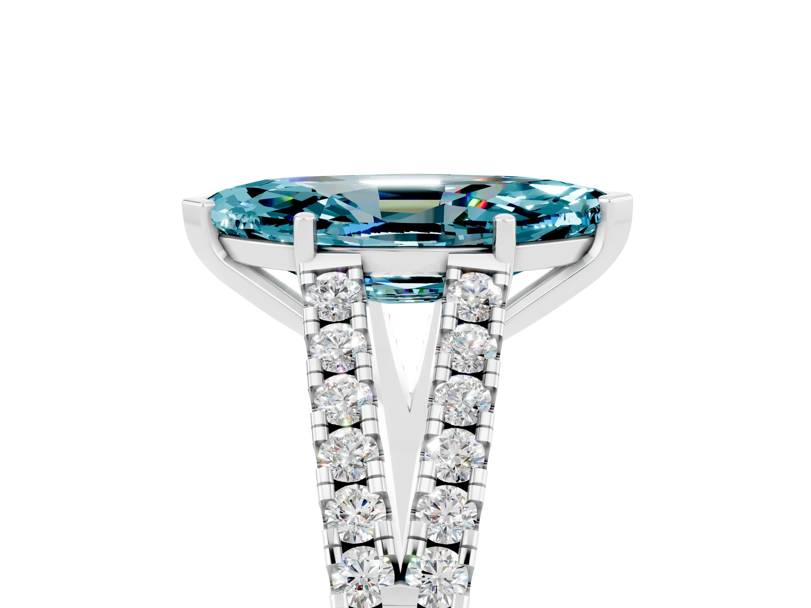 White gold Marquise Cut Blue Topaz Split Shank Pavé Engagement Ring with Four-Prong Setting_17