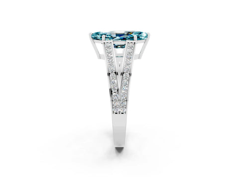 White gold Marquise Cut Blue Topaz Split Shank Ring with Pavé Band and Four-Prong Setting_2