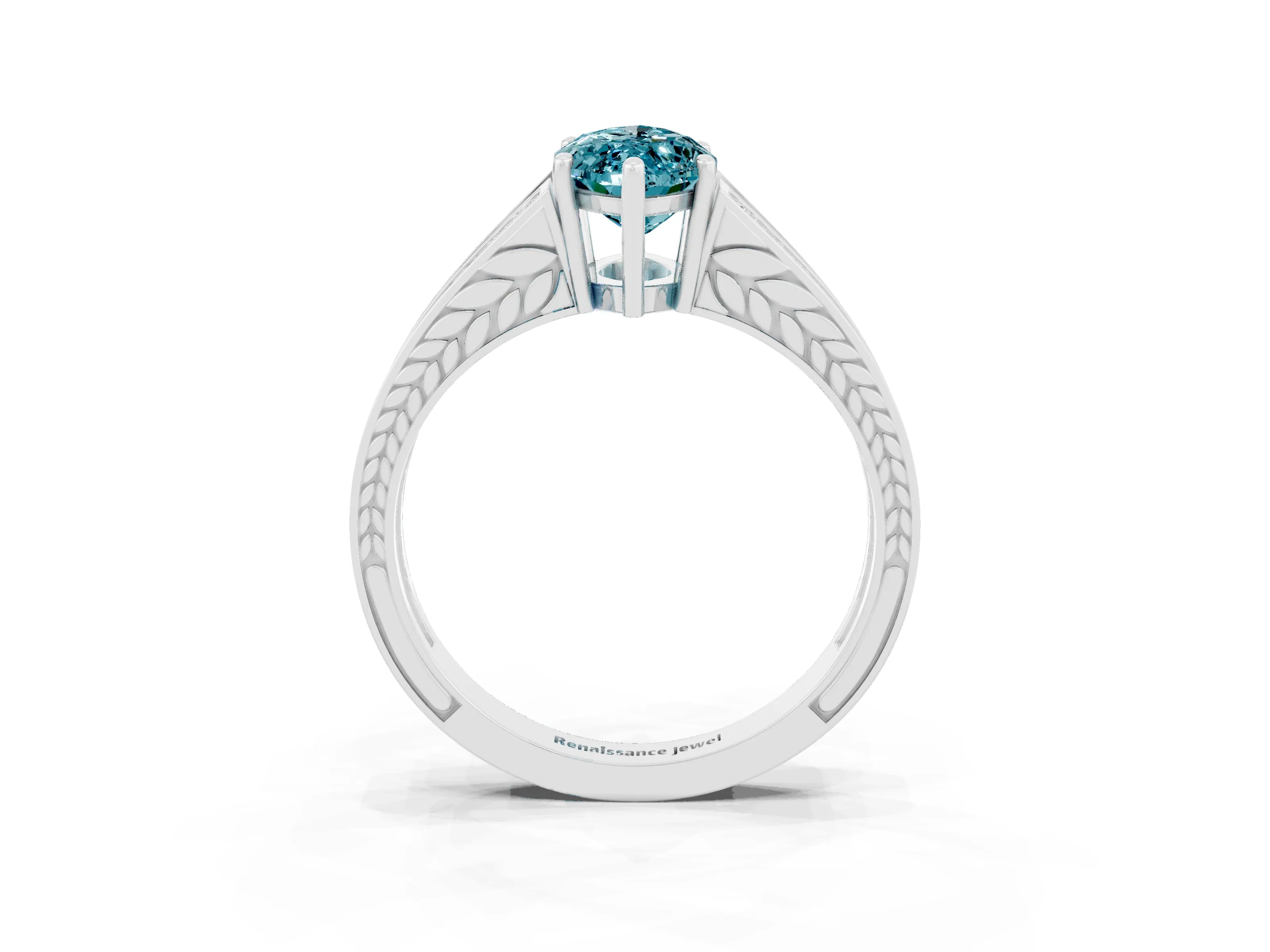 White gold Marquise Cut Blue Topaz Split Shank Ring with Pavé Band and Four-Prong Setting_3