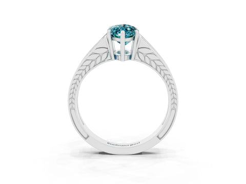 White gold Marquise Cut Blue Topaz Split Shank Ring with Pavé Band and Four-Prong Setting_3