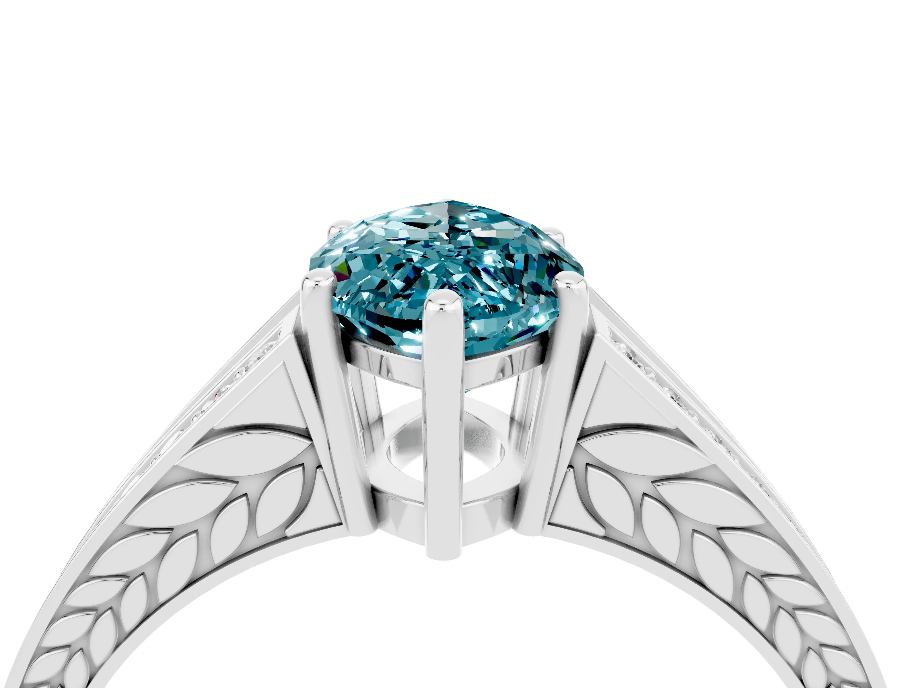 White gold Marquise Cut Blue Topaz Split Shank Ring with Pavé Band and Four-Prong Setting_4