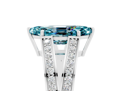 White gold Marquise Cut Blue Topaz Split Shank Ring with Pavé Band and Four-Prong Setting_5