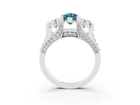White gold Marquise Cut Blue Topaz Three-Stone Ring with Channel Set Band and Four-Prong Setting_3