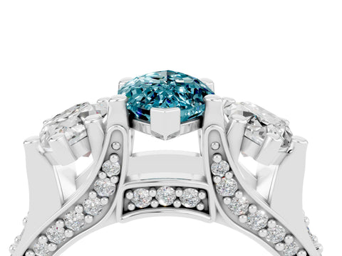 White gold Marquise Cut Blue Topaz Three-Stone Ring with Channel Set Band and Four-Prong Setting_4