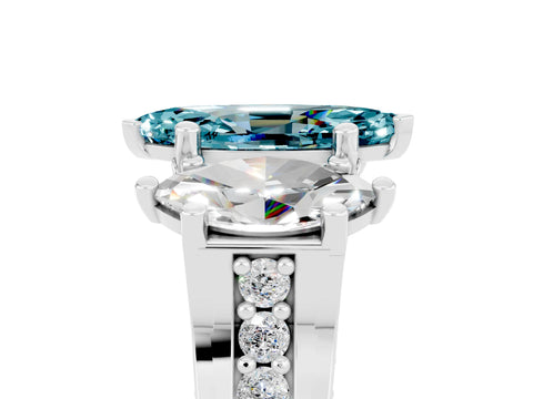 White gold Marquise Cut Blue Topaz Three-Stone Ring with Channel Set Band and Four-Prong Setting_5