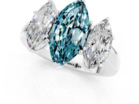 White gold Marquise Cut Blue Topaz Three-Stone Ring with Four-Prong Setting and Classic Band_1