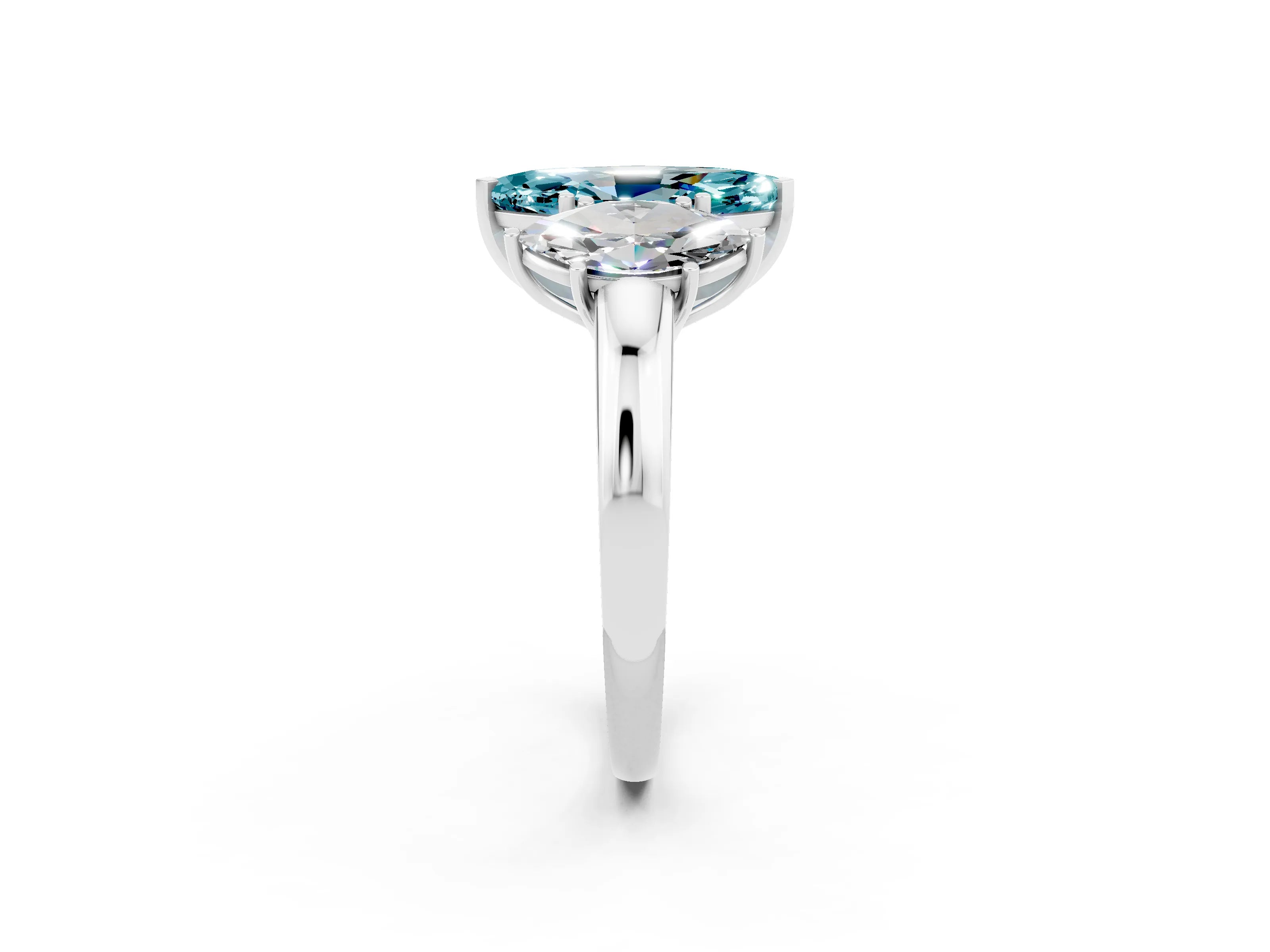 White gold Marquise Cut Blue Topaz Three-Stone Ring with Four-Prong Setting and Classic Band_2