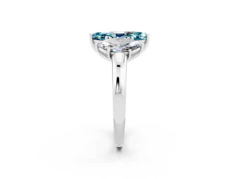White gold Marquise Cut Blue Topaz Three-Stone Ring with Four-Prong Setting and Classic Band_2