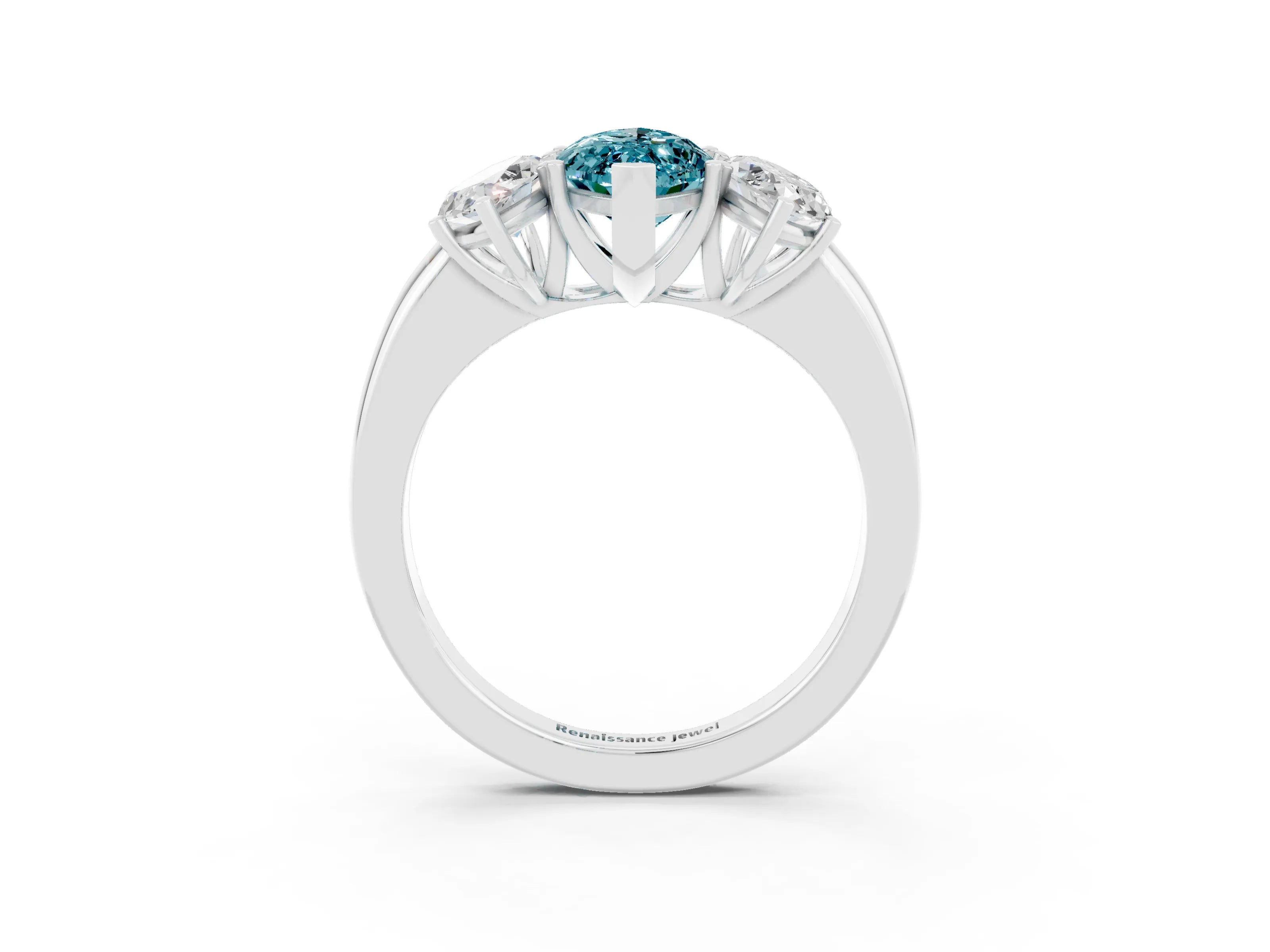 White gold Marquise Cut Blue Topaz Three-Stone Ring with Four-Prong Setting and Classic Band_3