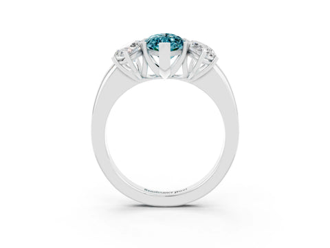 White gold Marquise Cut Blue Topaz Three-Stone Ring with Four-Prong Setting and Classic Band_3