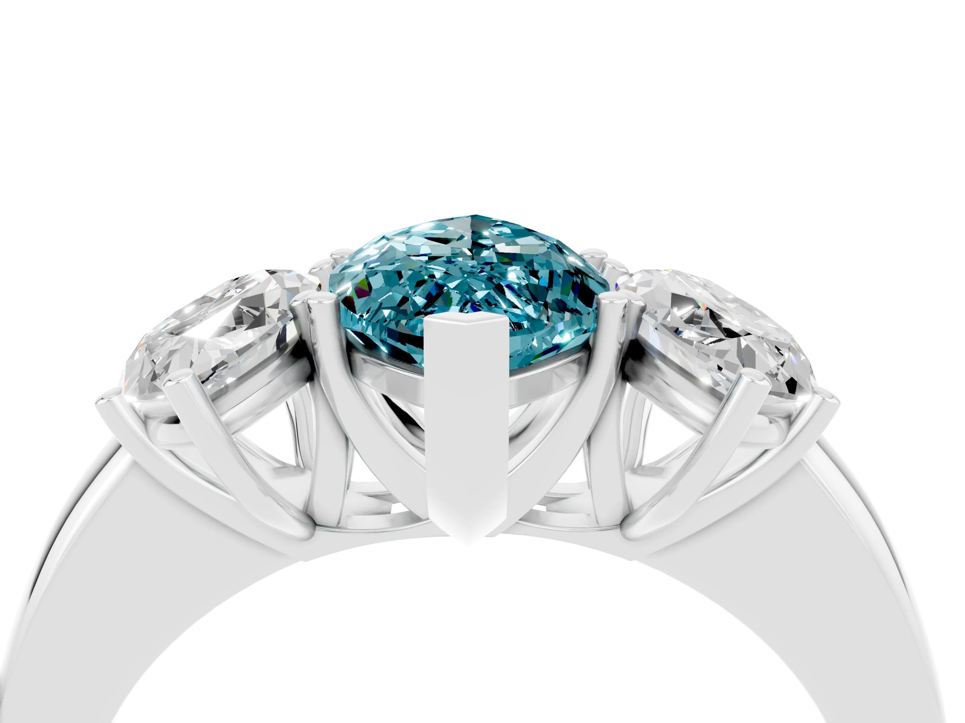 White gold Marquise Cut Blue Topaz Three-Stone Ring with Four-Prong Setting and Classic Band_4