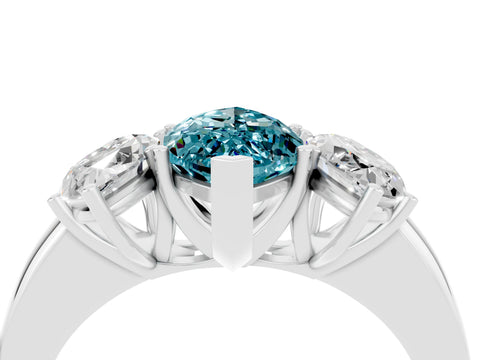White gold Marquise Cut Blue Topaz Three-Stone Ring with Four-Prong Setting and Classic Band_4