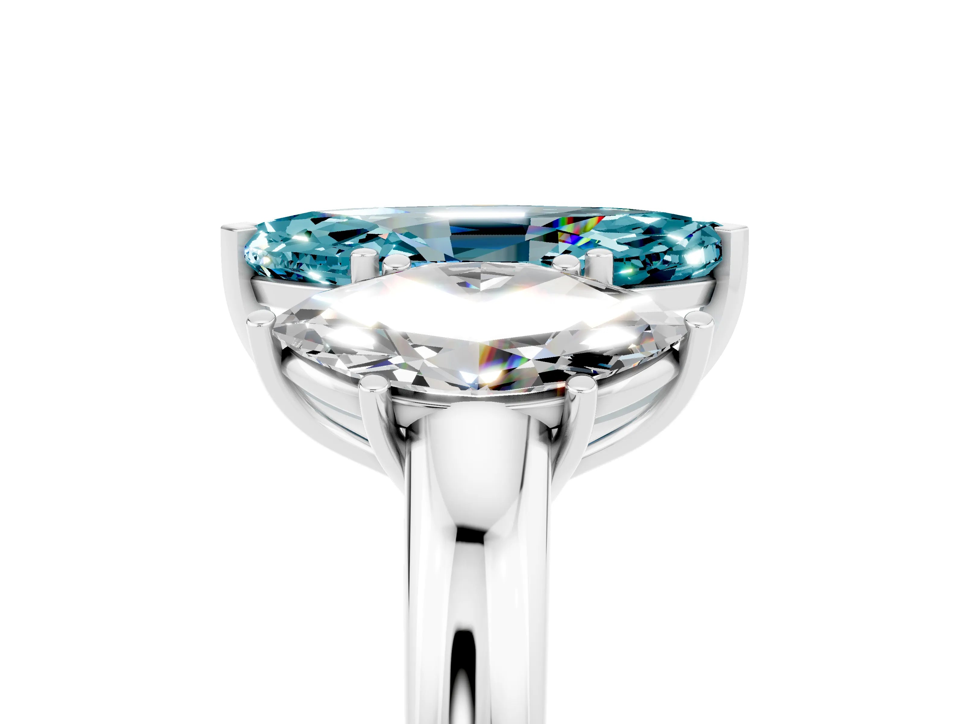 White gold Marquise Cut Blue Topaz Three-Stone Ring with Four-Prong Setting and Classic Band_5