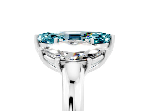 White gold Marquise Cut Blue Topaz Three-Stone Ring with Four-Prong Setting and Classic Band_5