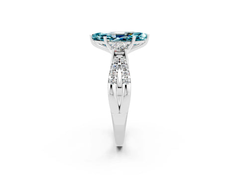 White gold Marquise Cut Blue Topaz Three-Stone Ring with Pavé Split Shank and Four-Prong Setting_14