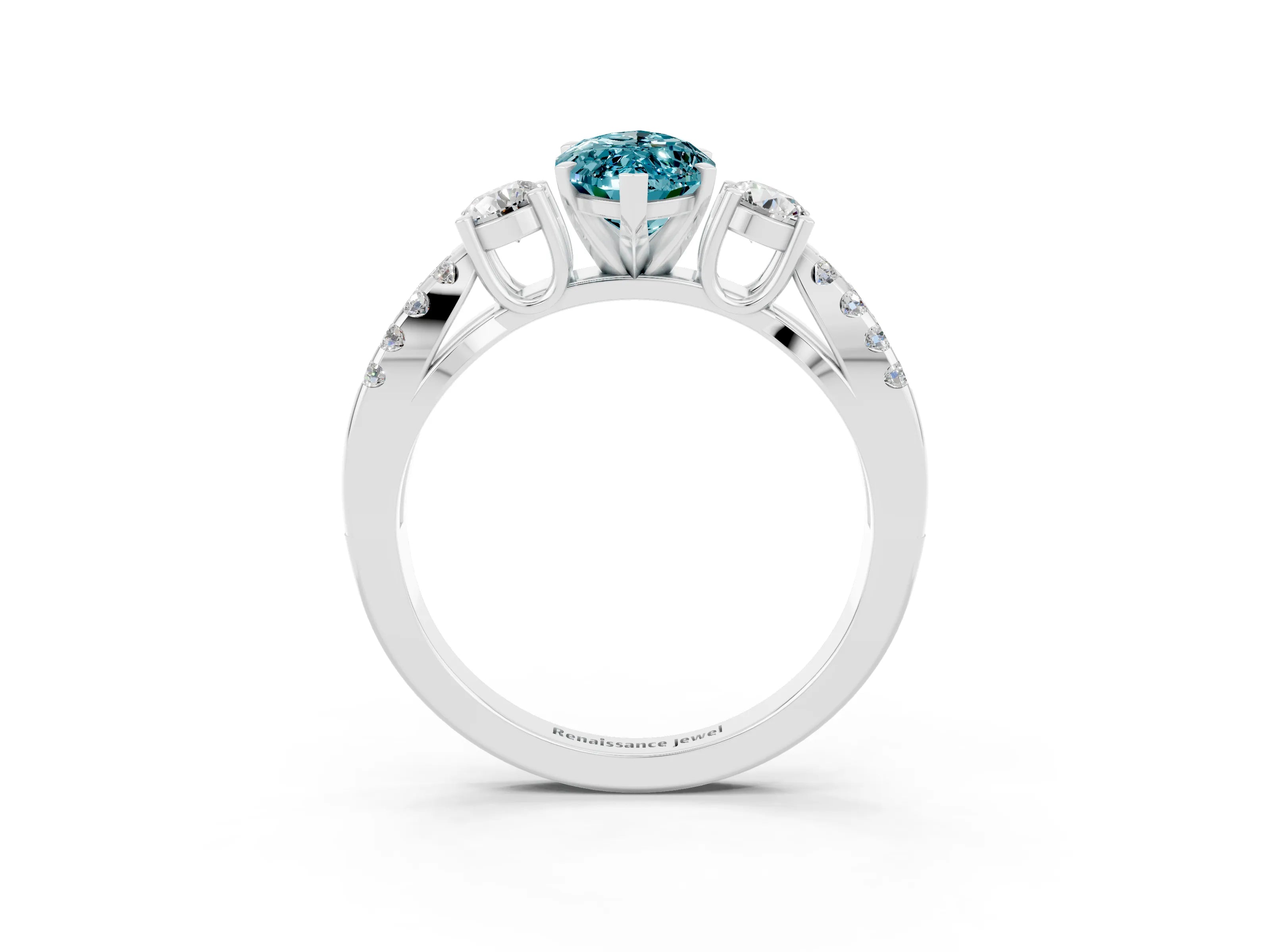 White gold Marquise Cut Blue Topaz Three-Stone Ring with Pavé Split Shank and Four-Prong Setting_15