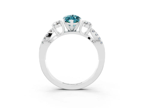 White gold Marquise Cut Blue Topaz Three-Stone Ring with Pavé Split Shank and Four-Prong Setting_15