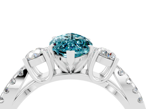 White gold Marquise Cut Blue Topaz Three-Stone Ring with Pavé Split Shank and Four-Prong Setting_16