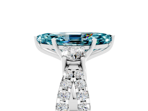 White gold Marquise Cut Blue Topaz Three-Stone Ring with Pavé Split Shank and Four-Prong Setting_17
