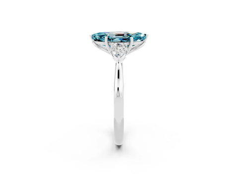 White gold Marquise Cut Blue Topaz Three-Stone Ring with Pear Side Stones and Four-Prong Setting_14