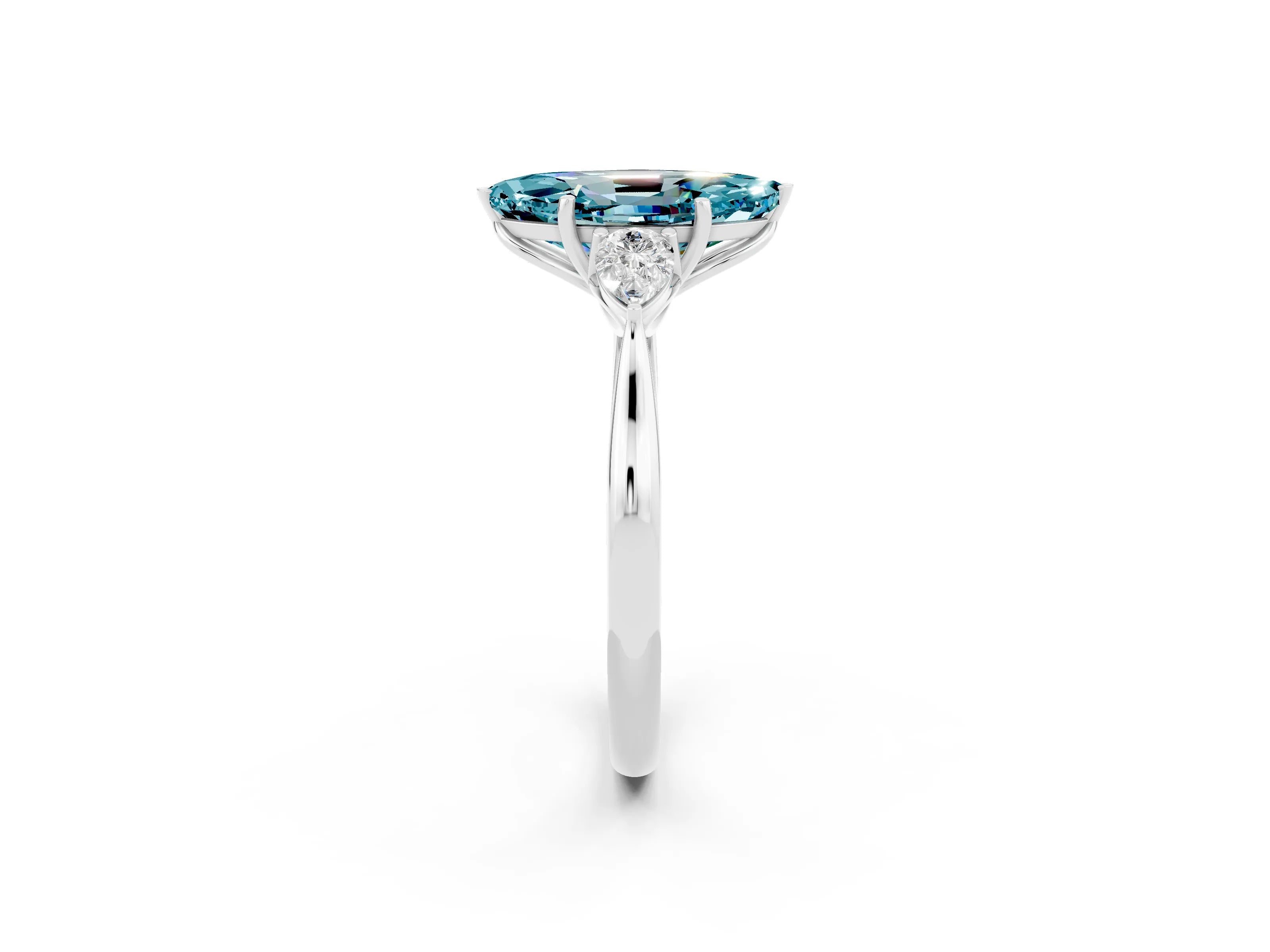 White gold Marquise Cut Blue Topaz Three-Stone Ring with Pear Side Stones and Four-Prong Setting_14