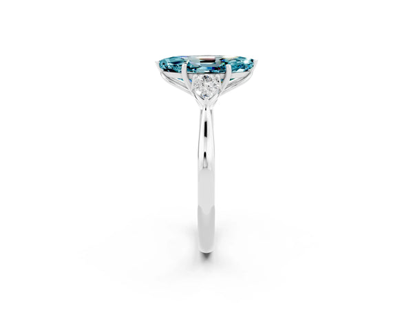 Silver Marquise Cut Blue Topaz Three-Stone Ring with Pear  Side Stones and Prong Setting