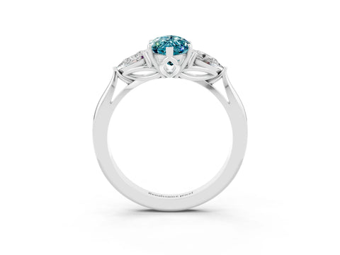 White gold Marquise Cut Blue Topaz Three-Stone Ring with Pear Side Stones and Four-Prong Setting_15