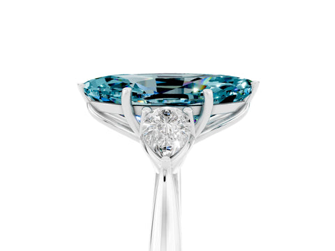 White gold Marquise Cut Blue Topaz Three-Stone Ring with Pear Side Stones and Four-Prong Setting_17