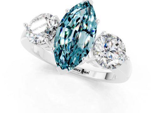 White gold Marquise Cut Blue Topaz Three-Stone Ring with Prong Setting and Classic Band_1