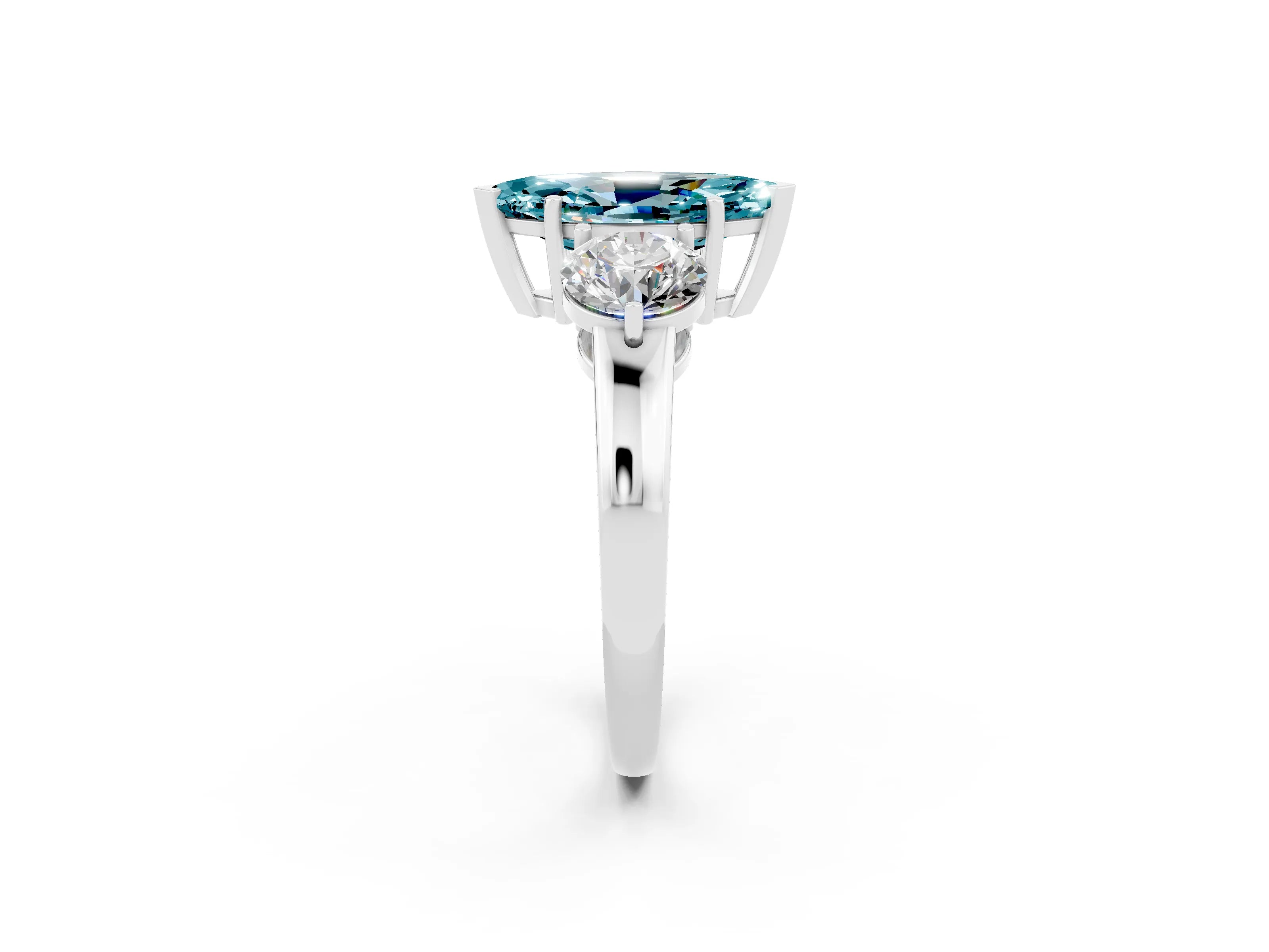 White gold Marquise Cut Blue Topaz Three-Stone Ring with Prong Setting and Classic Band_2