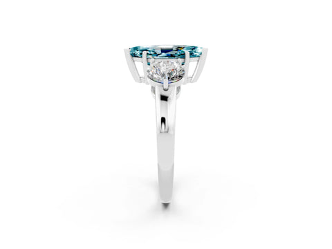 White gold Marquise Cut Blue Topaz Three-Stone Ring with Prong Setting and Classic Band_2