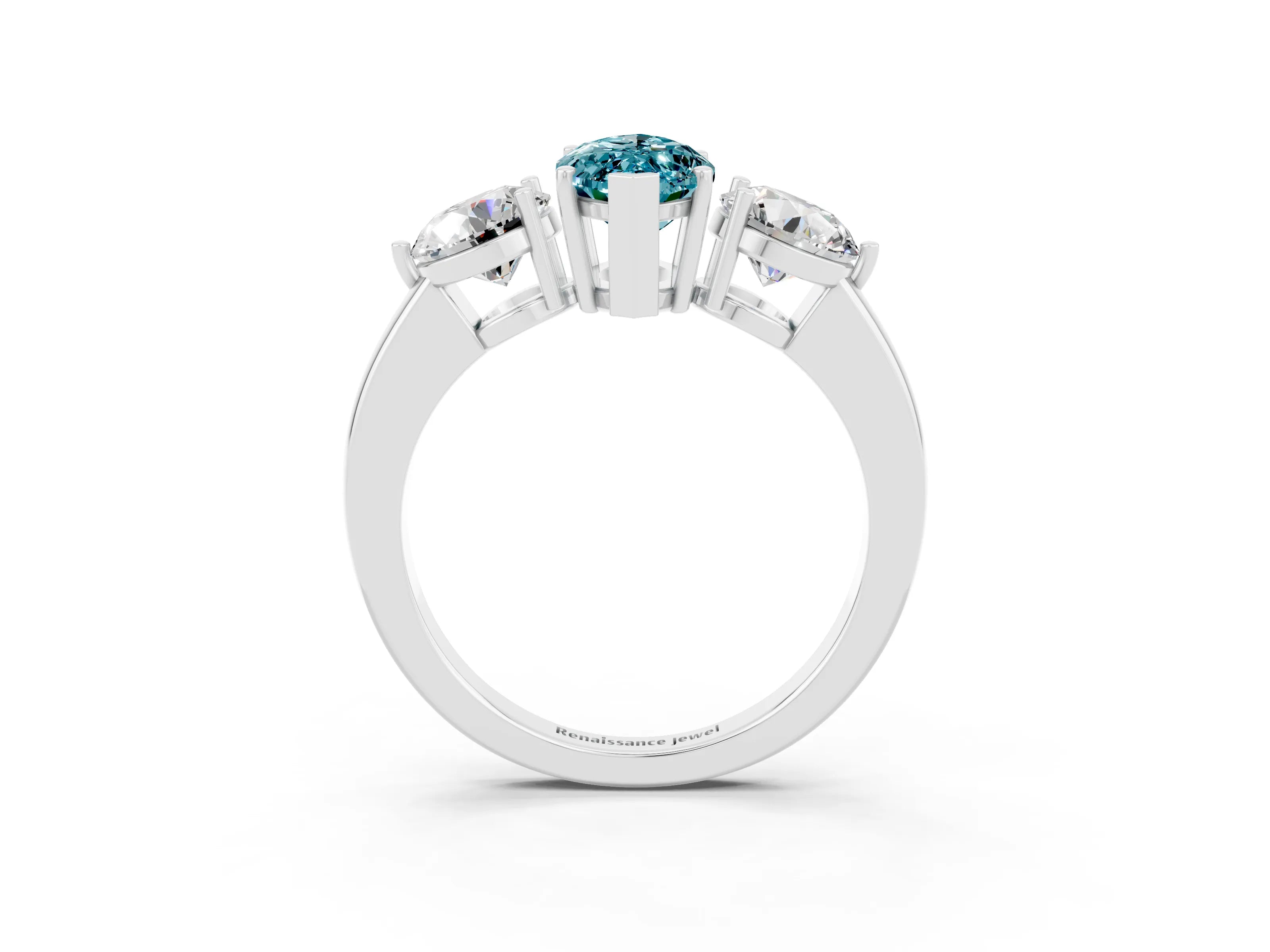White gold Marquise Cut Blue Topaz Three-Stone Ring with Prong Setting and Classic Band_3
