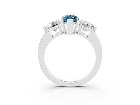White gold Marquise Cut Blue Topaz Three-Stone Ring with Prong Setting and Classic Band_3