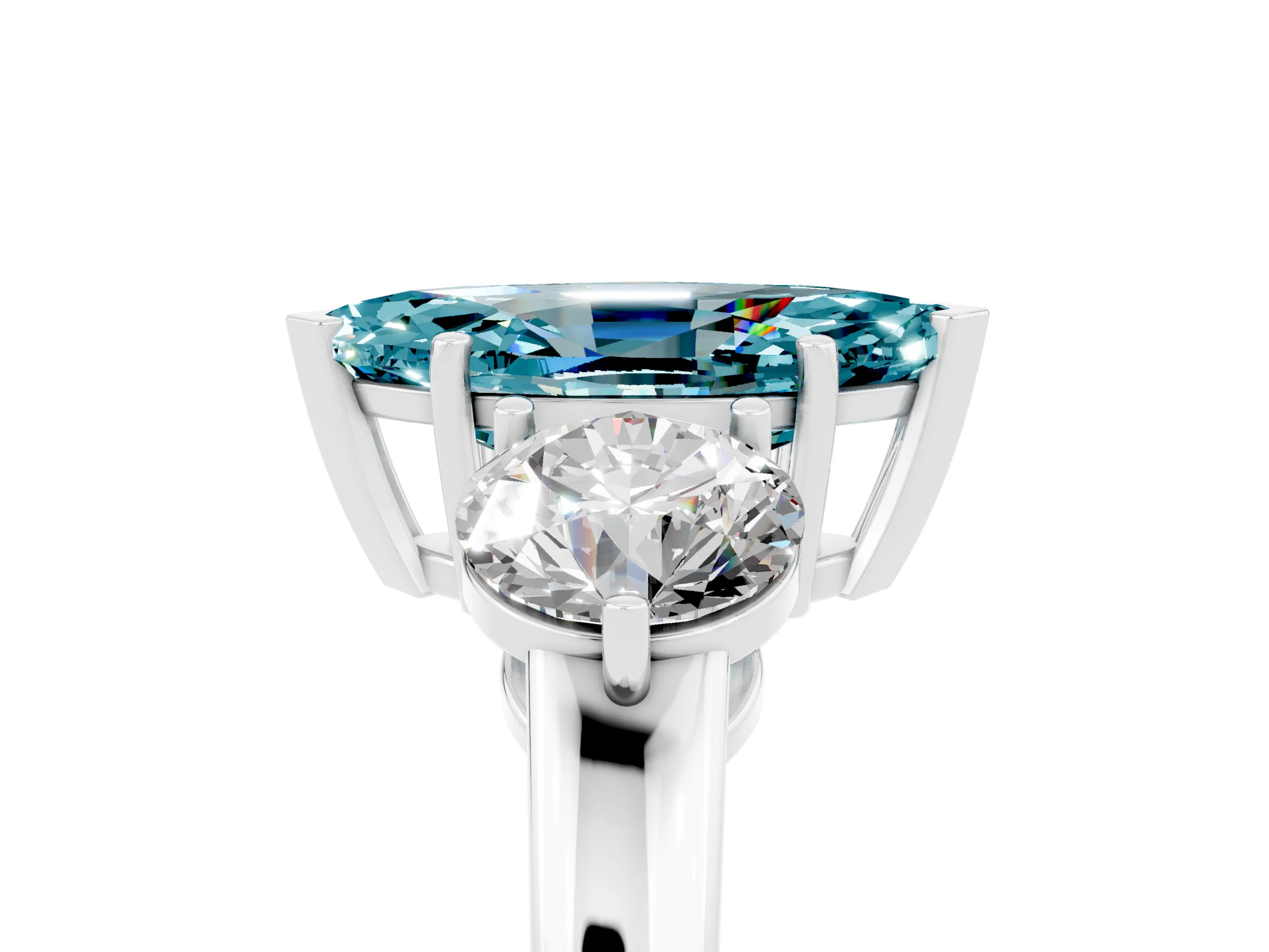 White gold Marquise Cut Blue Topaz Three-Stone Ring with Prong Setting and Classic Band_5