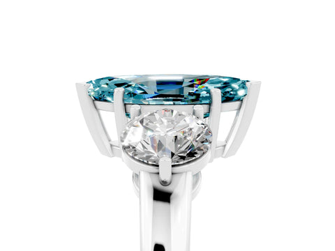 White gold Marquise Cut Blue Topaz Three-Stone Ring with Prong Setting and Classic Band_5