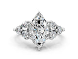 White gold Marquise Cut Brilliant Diamond Cluster Accent Solitaire Ring with Prong Setting_102
