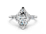 White gold Marquise Cut Brilliant Diamond Solitaire Ring with Pear Side Stones and Four-Prong Setting_12