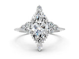 White gold Marquise Cut Brilliant Diamond with Cluster Setting on a Beaded Band and Four-Prong Setting_143
