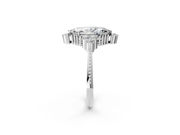 White Gold Marquise Vintage Cluster Engagement Ring Setting with Beaded Band