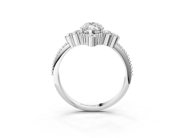 White Gold Marquise Vintage Cluster Engagement Ring Setting with Beaded Band