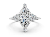 White gold Marquise Cut Brilliant Diamond with Cluster Setting on a Beaded Band and Four-Prong Setting_246